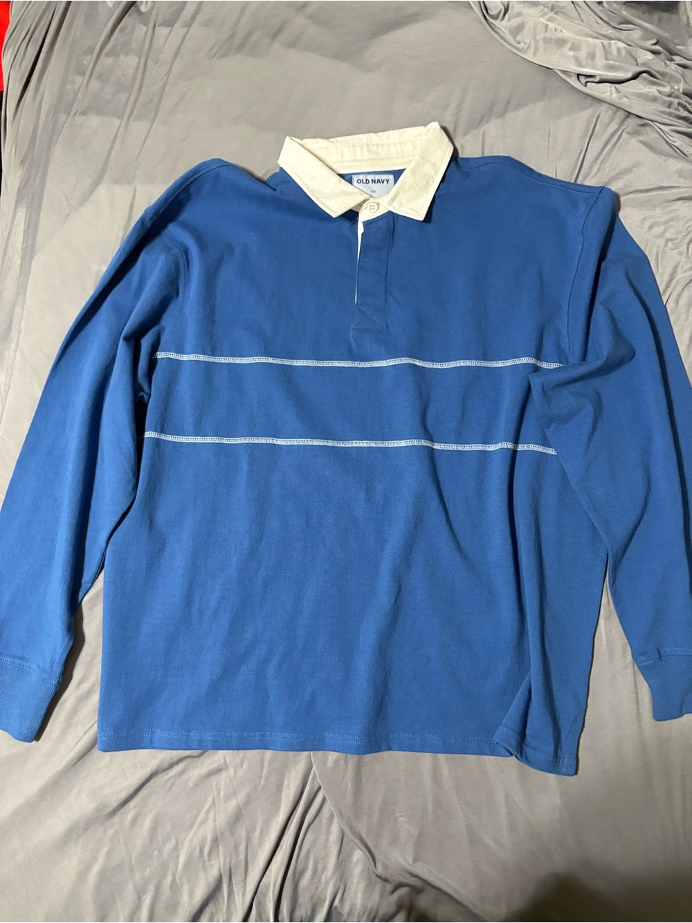 Old Navy Blue Long-Sleeve Rugby Polo with White Collar